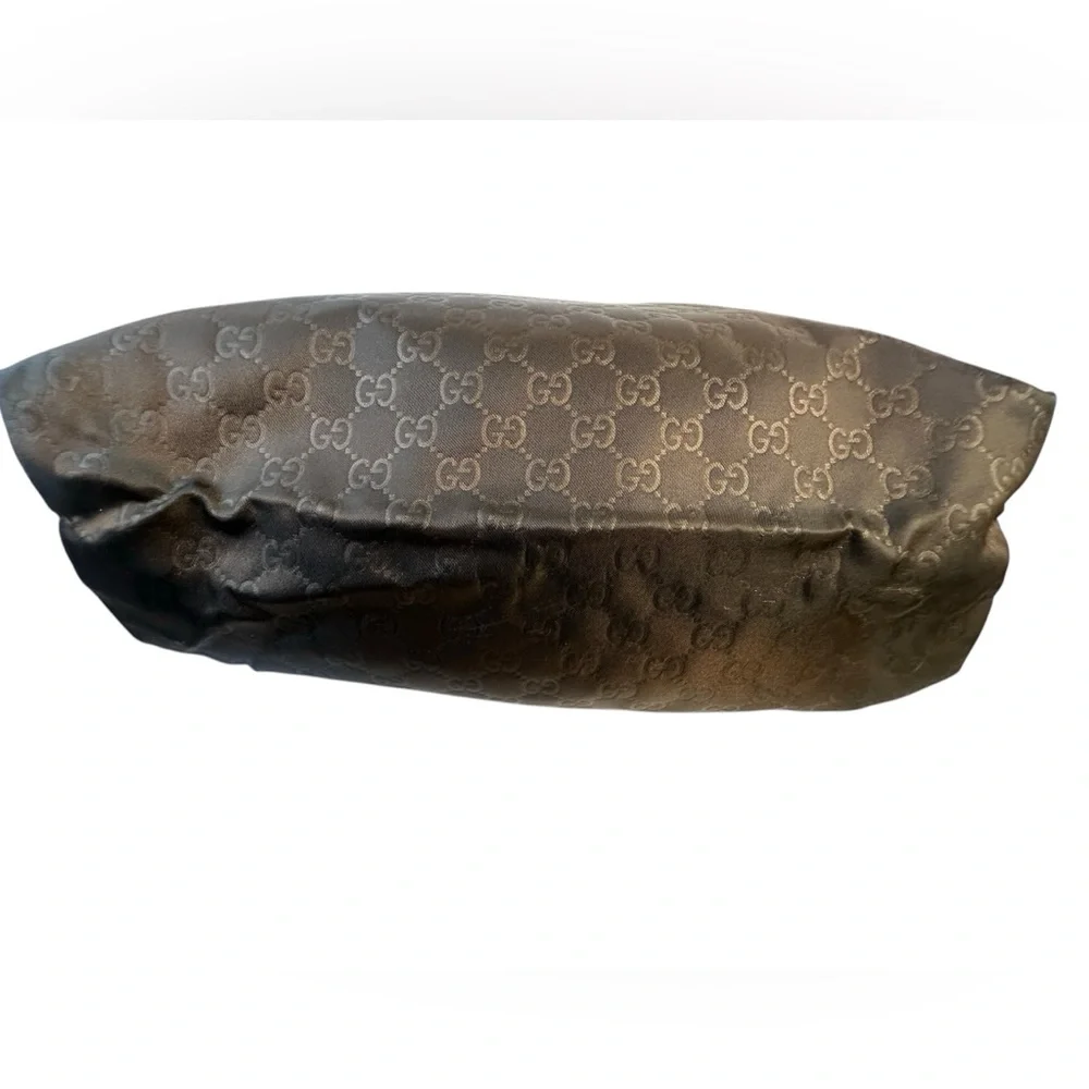 Authentic Gucci Black Nylon Tote Bag with brown leather shoulder straps. - Picture 6 of 12